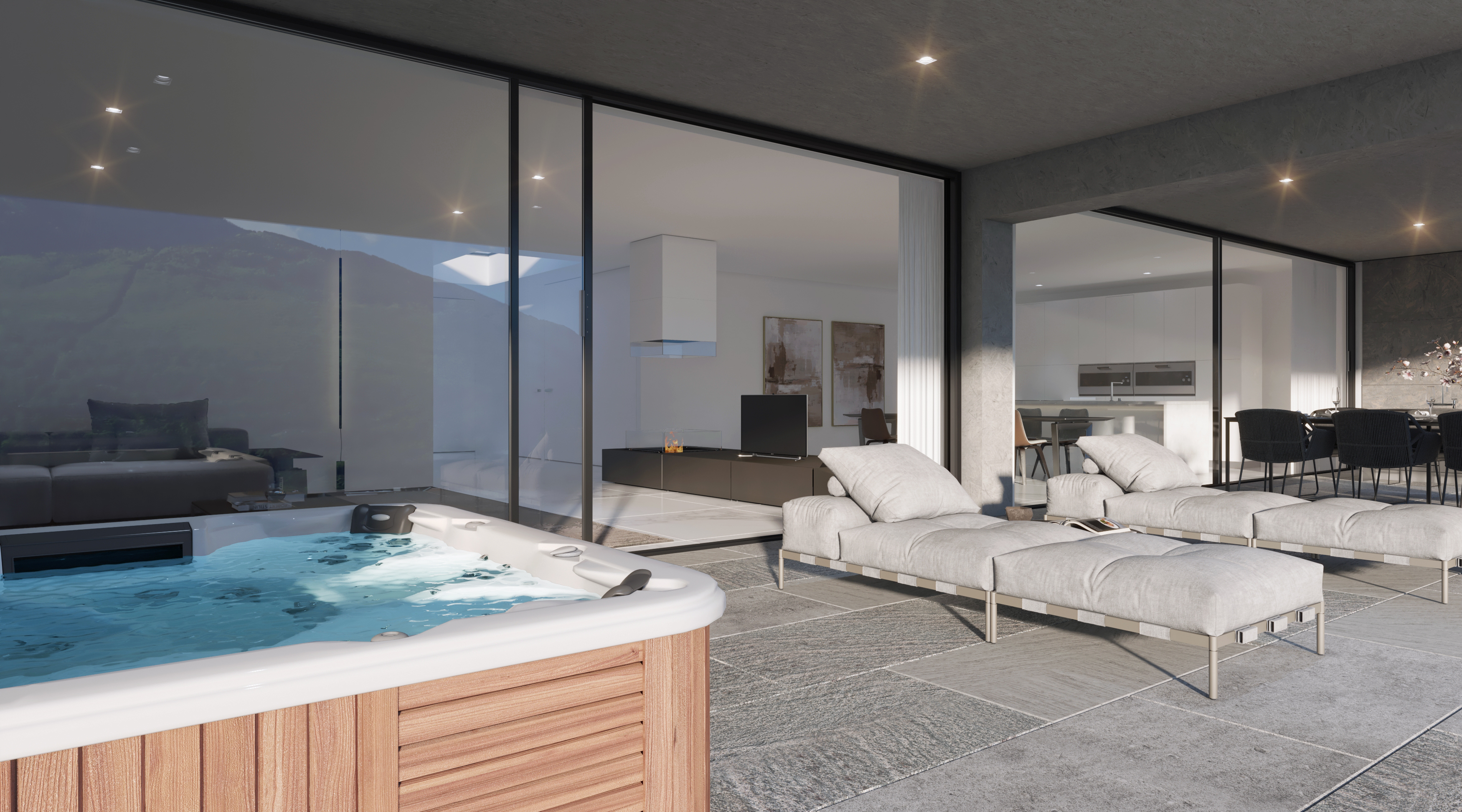 Luxuriöser Außenwohnbereich mit Whirlpool