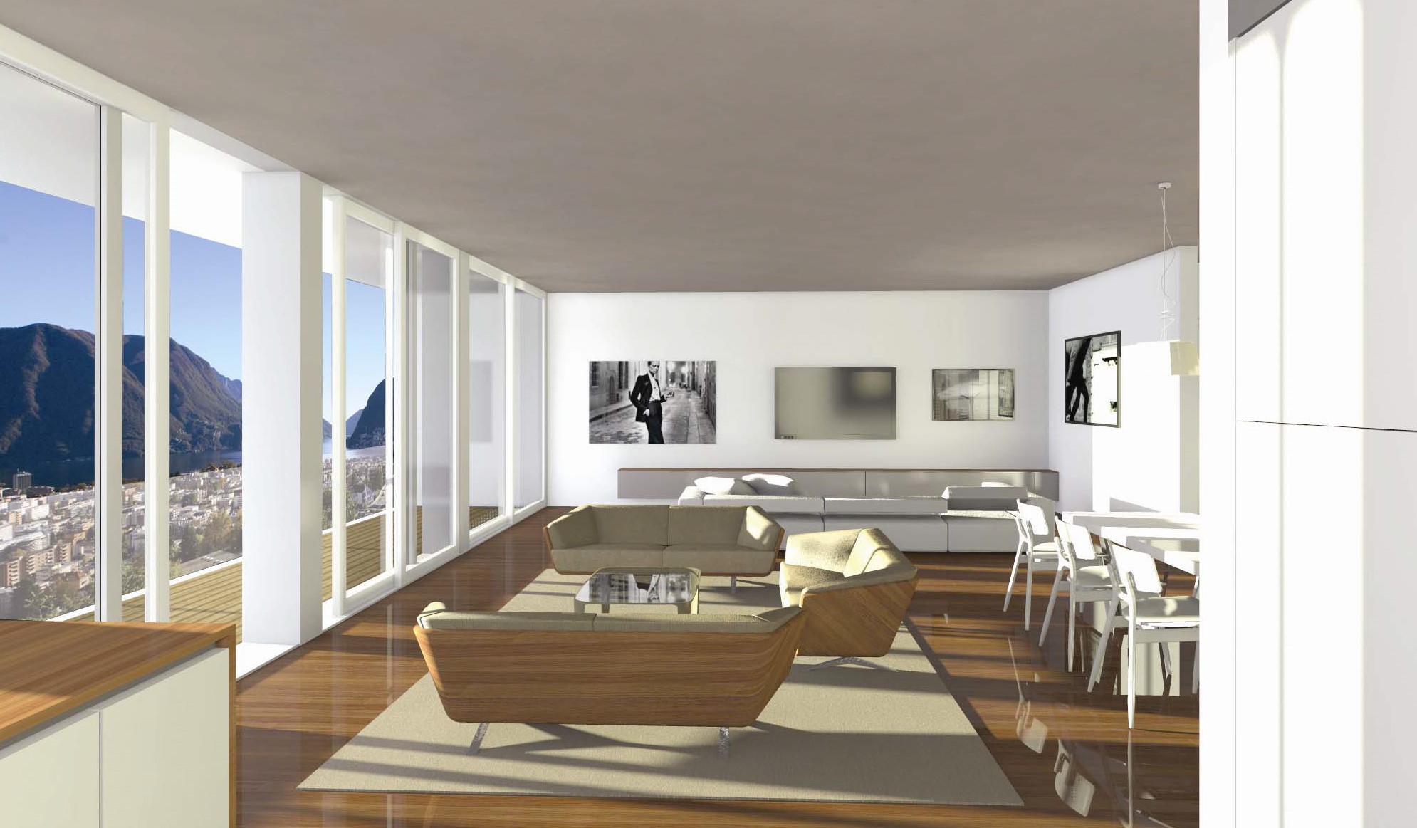 Modernes Wohn-Esszimmer mit Panoramablick