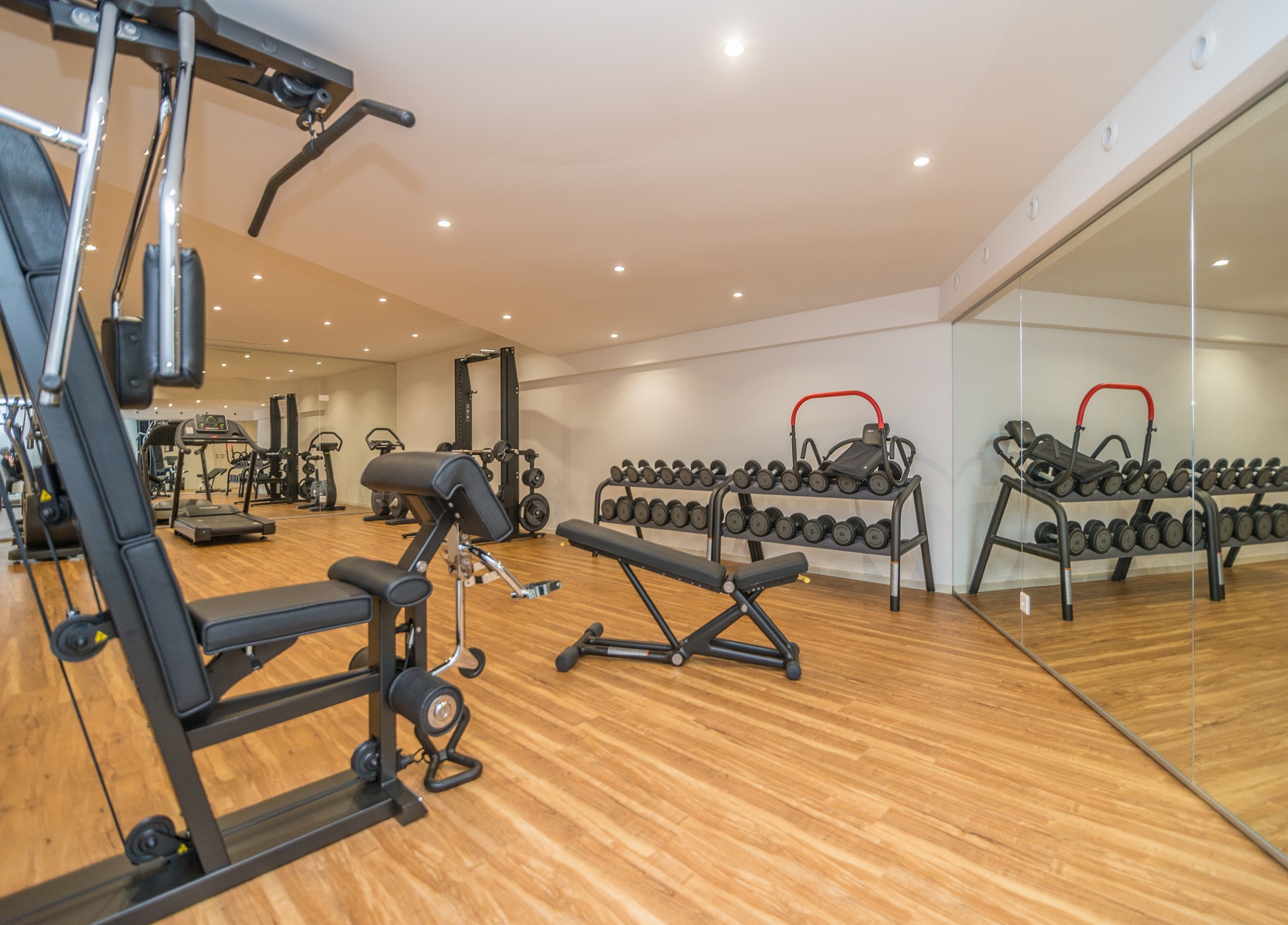 Privates Fitnessstudio mit Spiegelwand