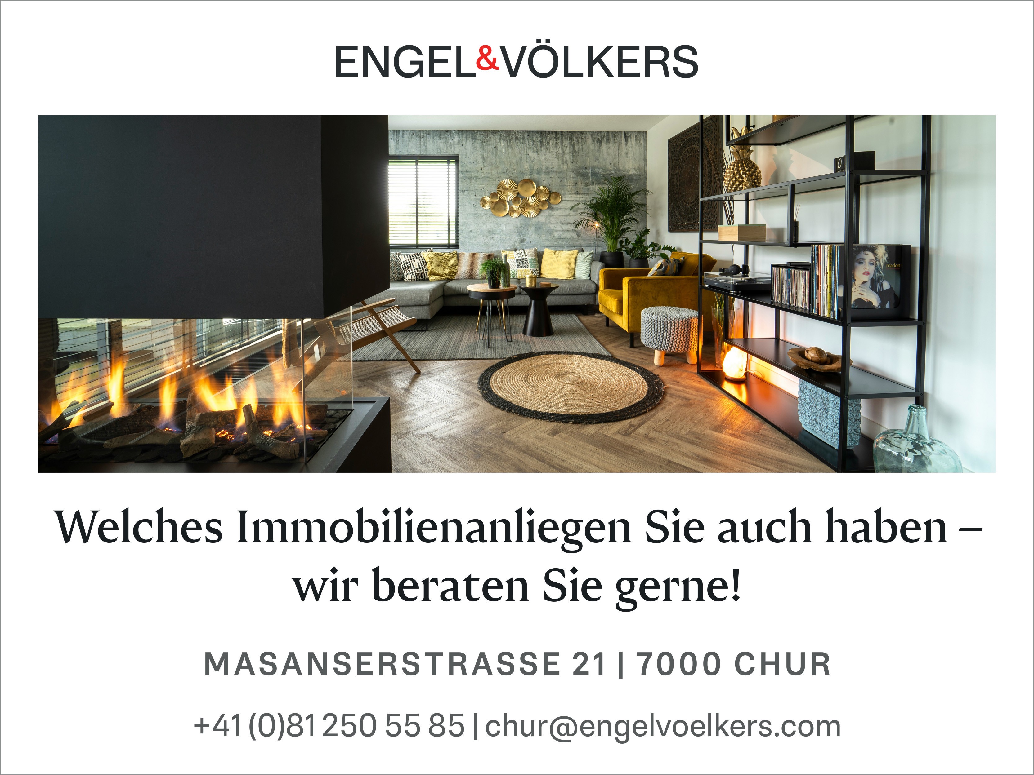 Werbeplakat mit Wohnraumszene