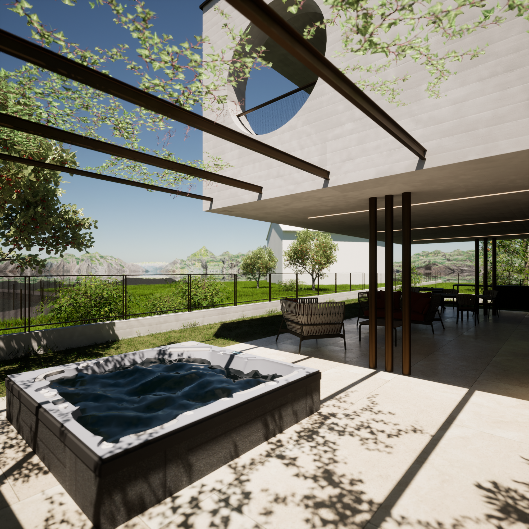 Terrasse mit Whirlpool und Pergola