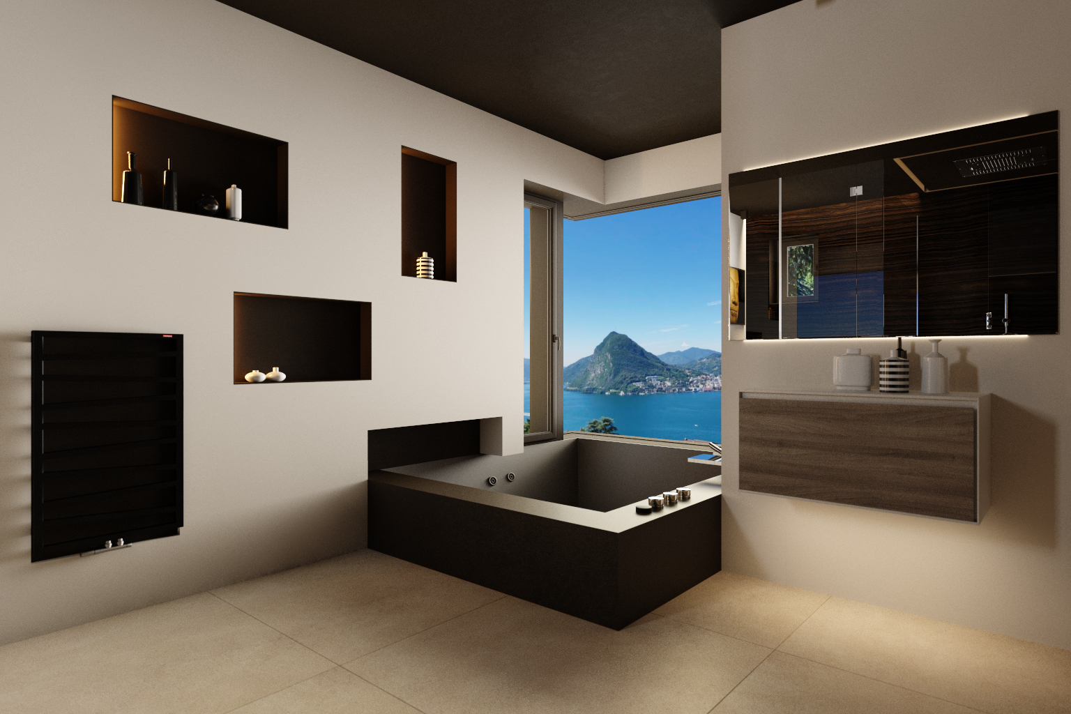 Modernes Badezimmer mit Panoramablick