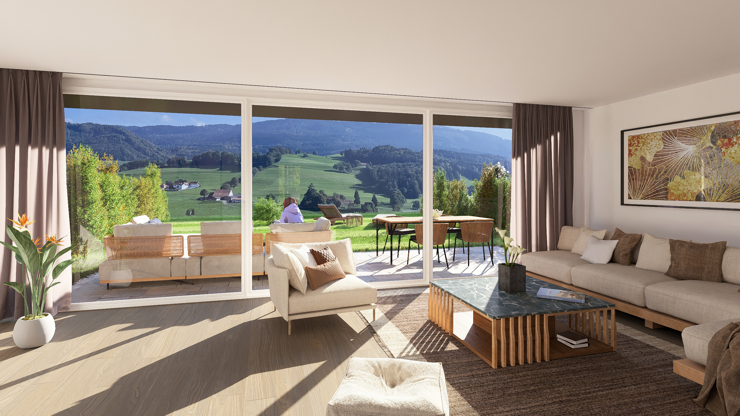 Helles Wohnzimmer mit Panoramablick