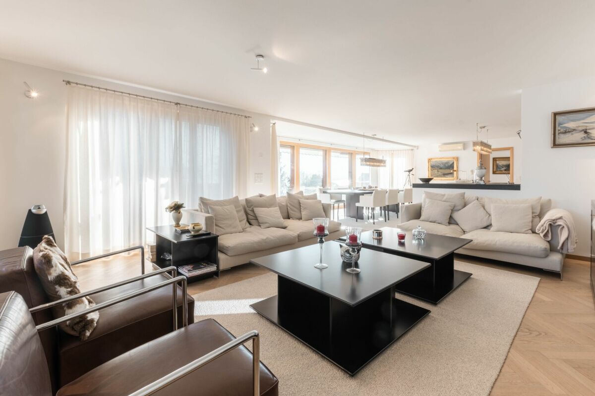 Helles offenes Wohn-Esszimmer mit moderner Einrichtung