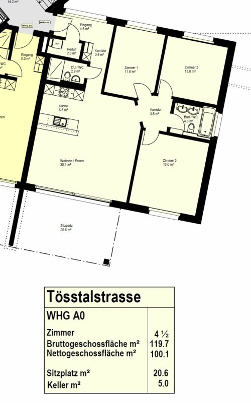 Grundriss einer 4½-Zimmer-Wohnung
