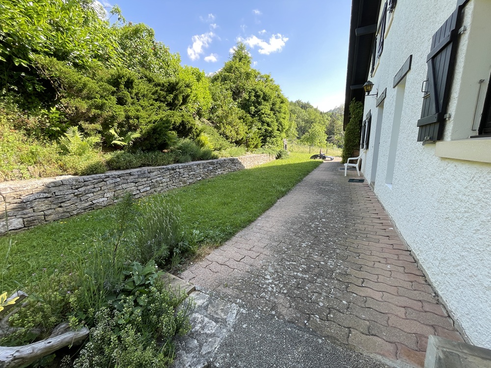 Hausseite mit Gartenweg