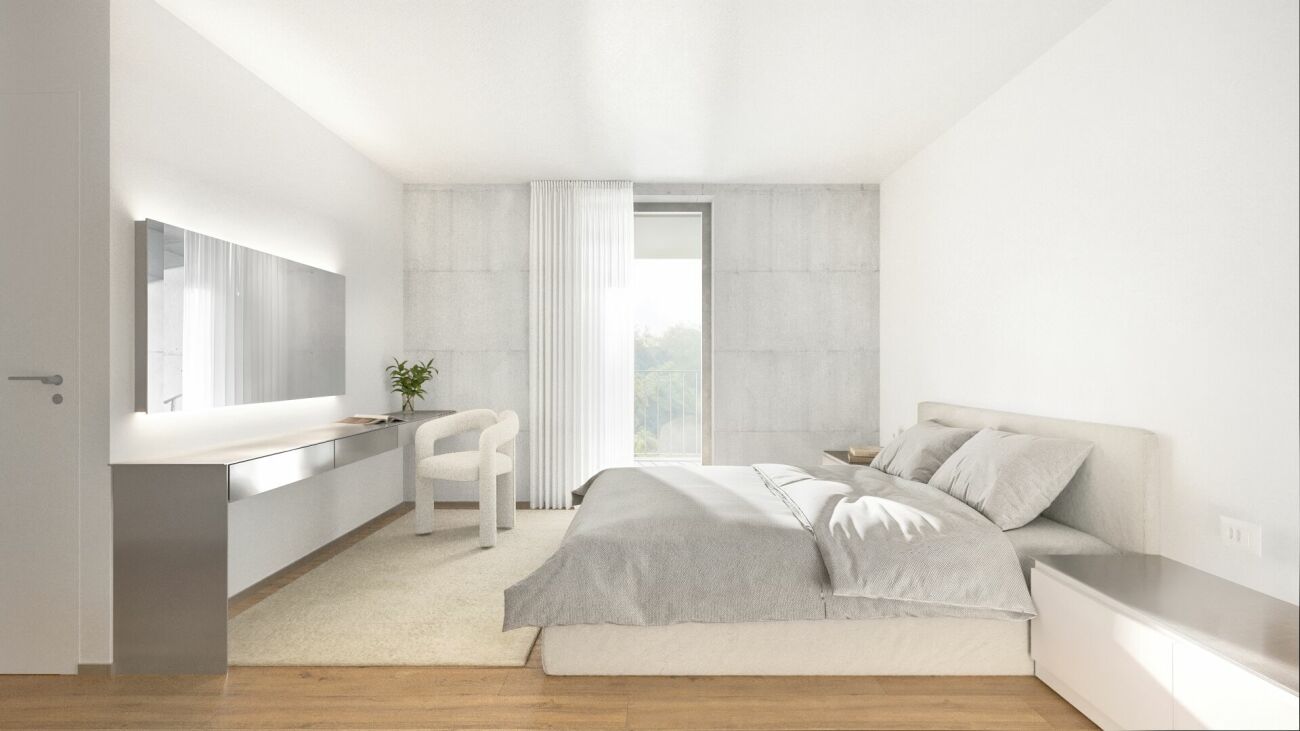 Modernes Schlafzimmer mit minimalistischer Einrichtung