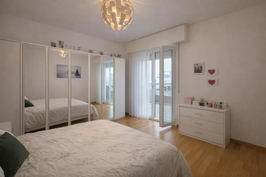 Helles Schlafzimmer mit Balkonzugang
