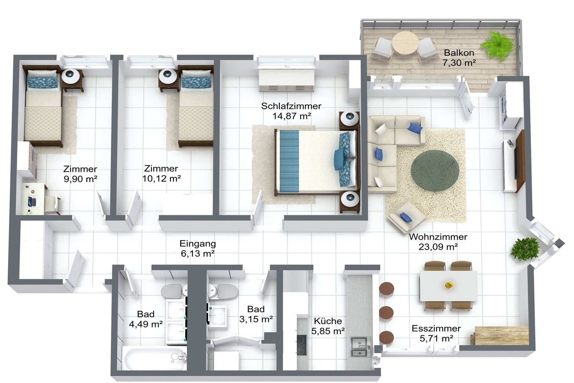 Grundriss einer Wohnung mit Balkon