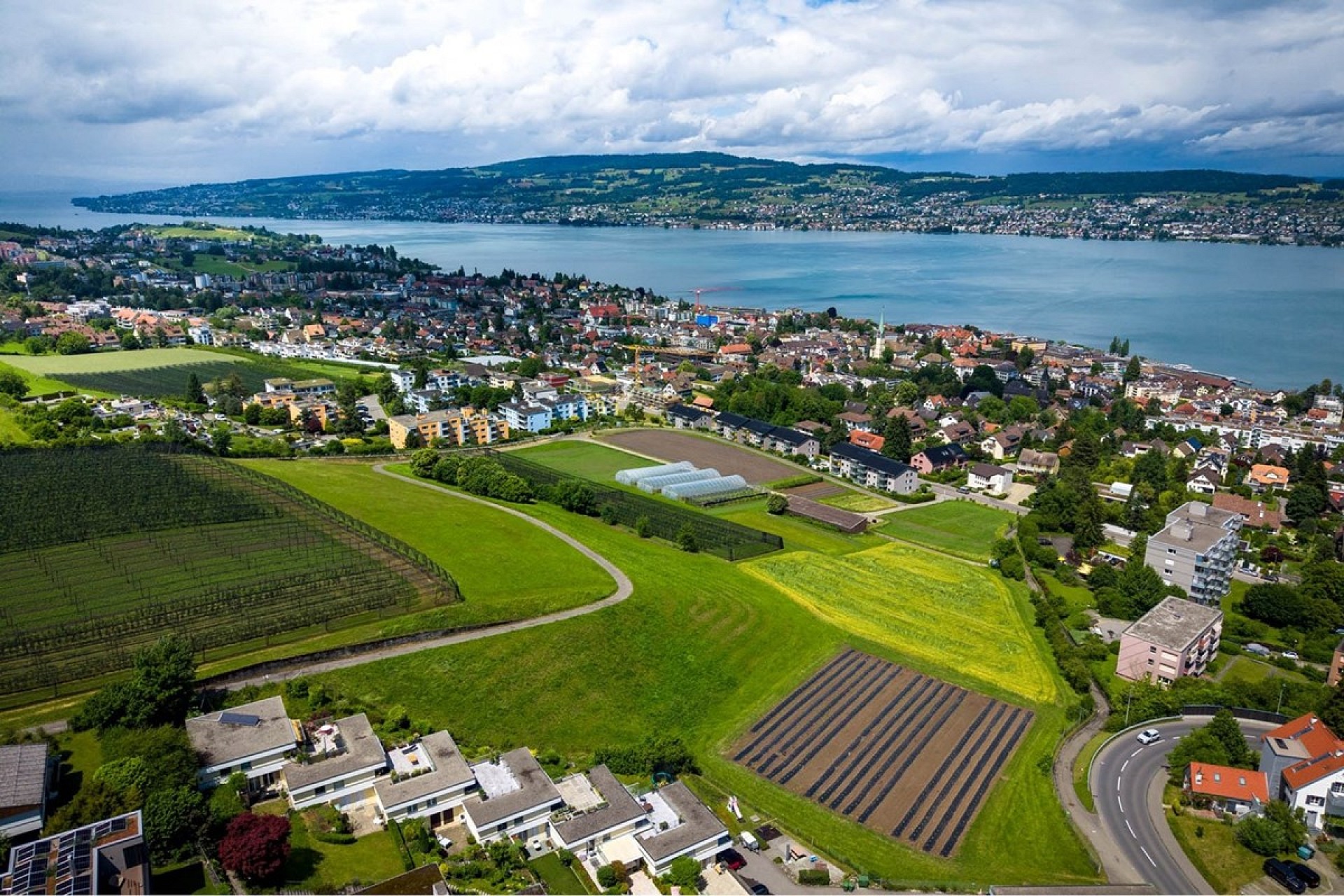 Luftaufnahme einer See- und Uferlandschaft
