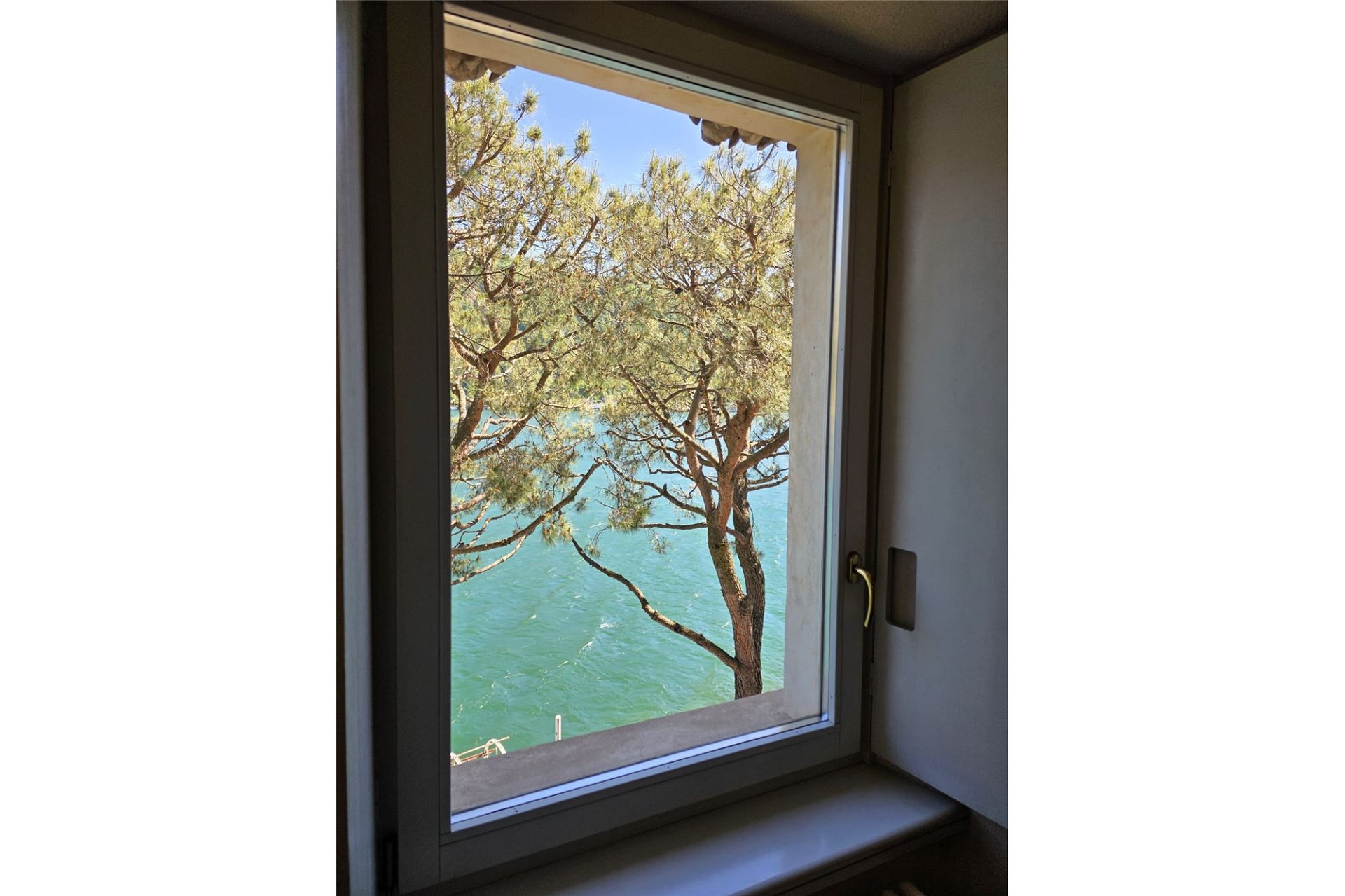 Fensterblick auf Meer und Bäume
