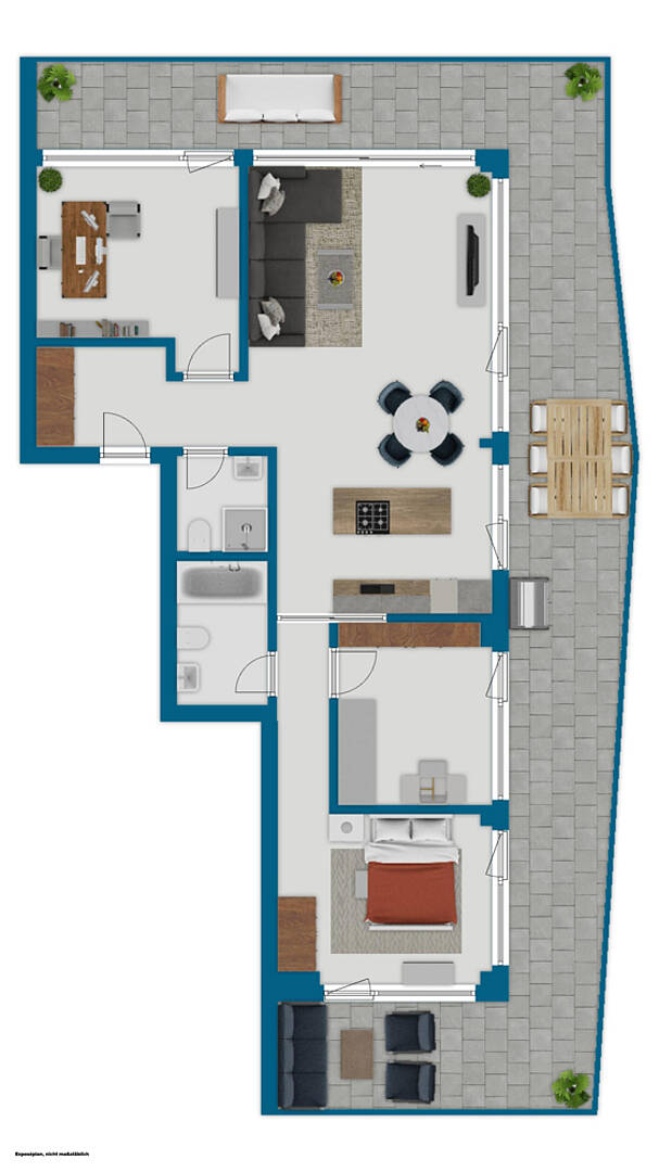 Grundriss einer Wohnung mit Terrasse