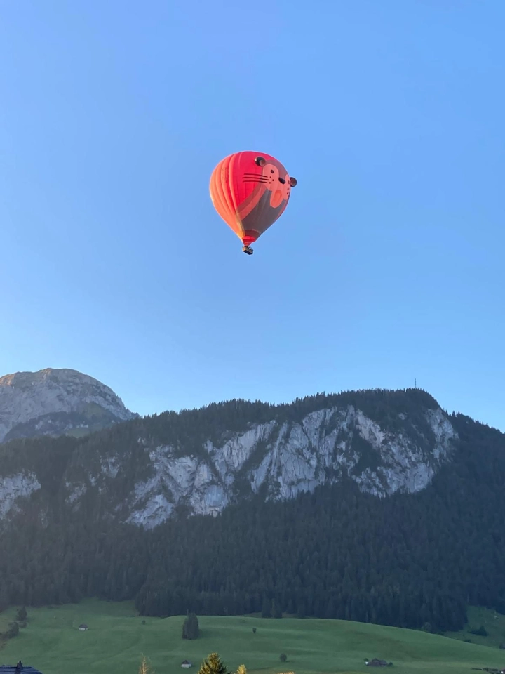 Luftballon über Berglandschaft