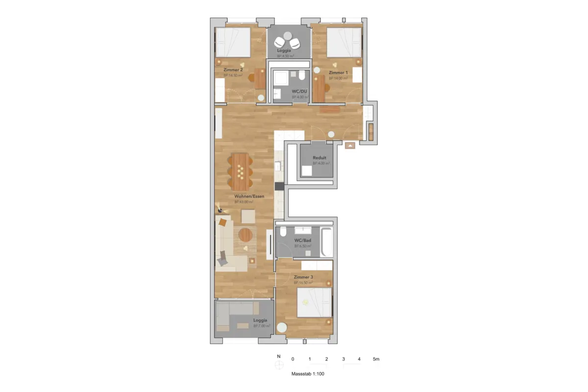 Wohnungsgrundriss mit Loggien