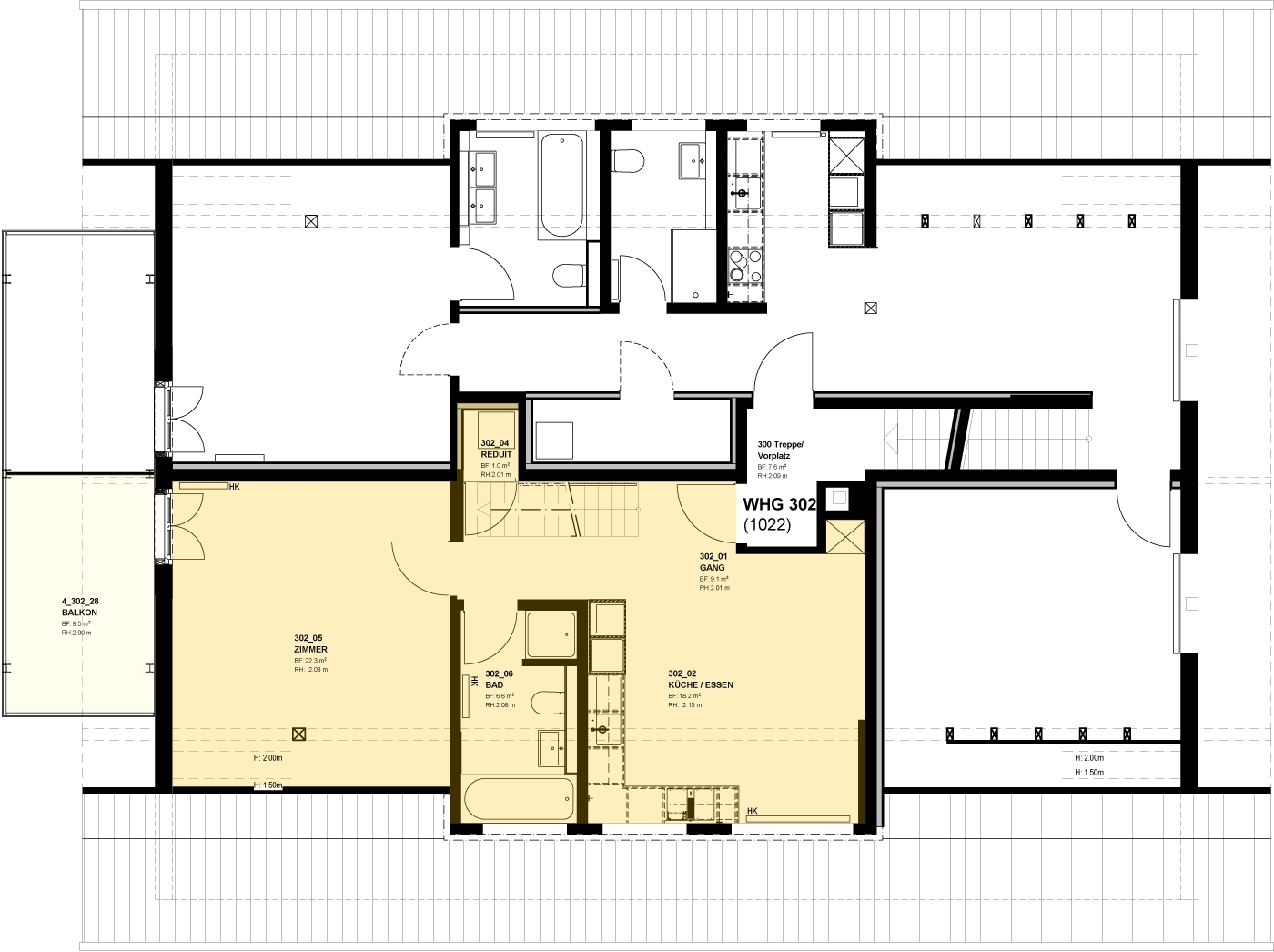 Grundriss einer Wohnung mit Balkon und mehreren Räumen