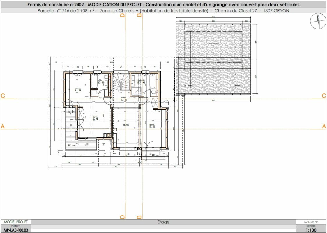 Etagen-Grundriss eines Chalet-Projekts mit Garage
