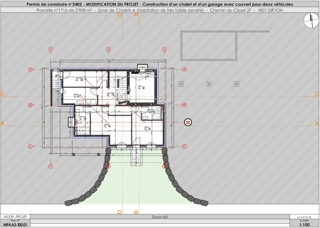 Grundriss eines Chalet-Projekts mit Garage im Untergeschoss
