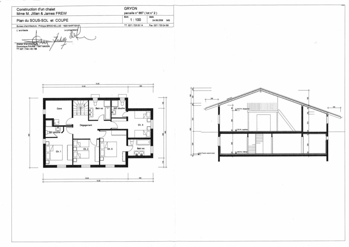 Grundriss und Schnitt eines Chalets