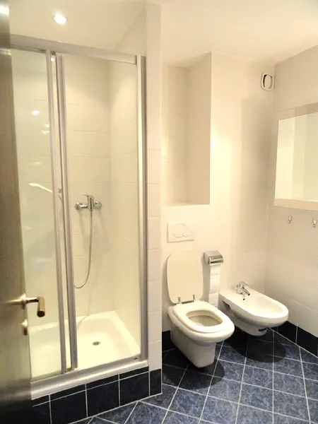 Modernes kleines Badezimmer mit Dusche und Bidet-WC