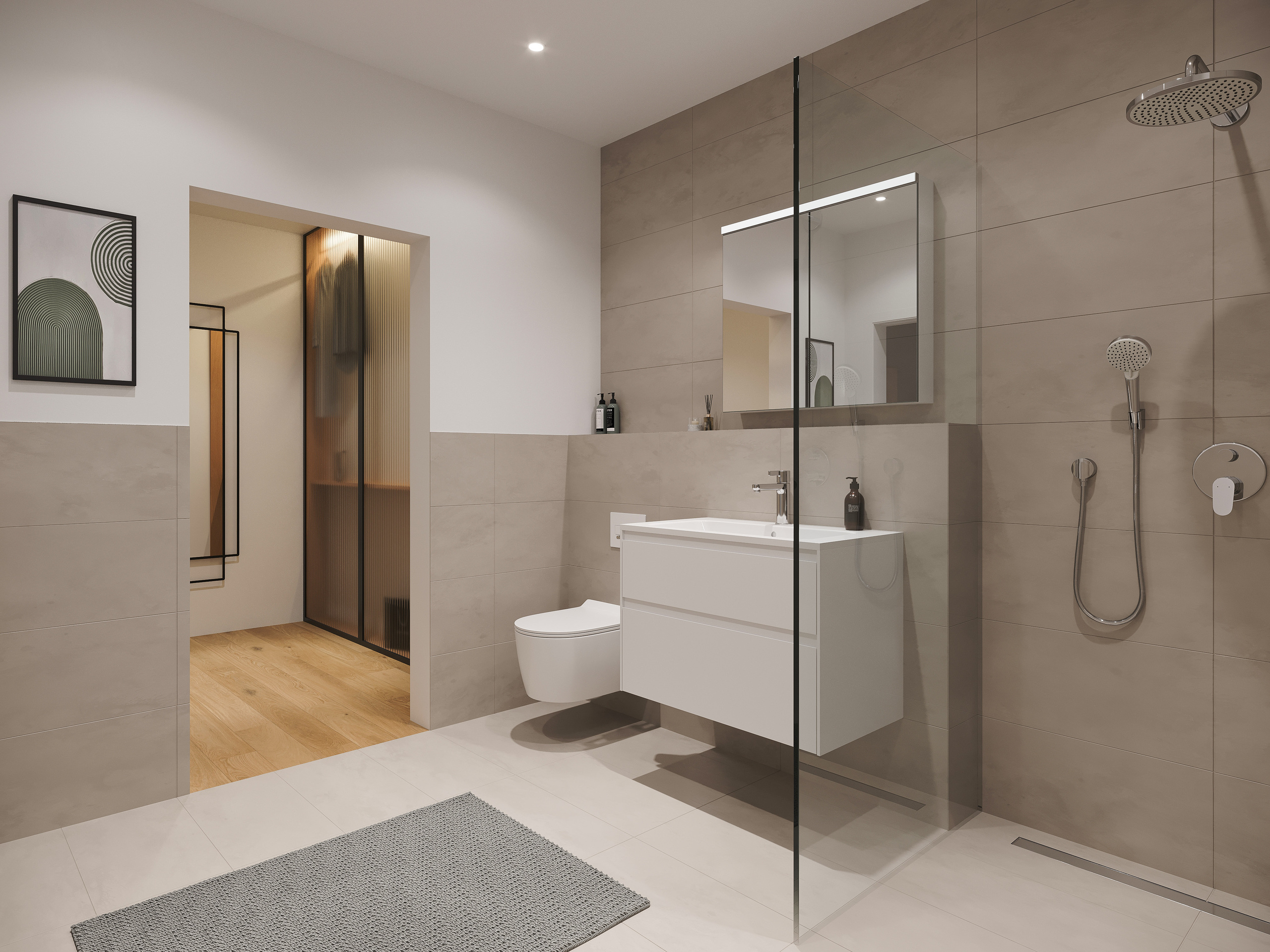 Modernes Badezimmer mit begehbarer Dusche