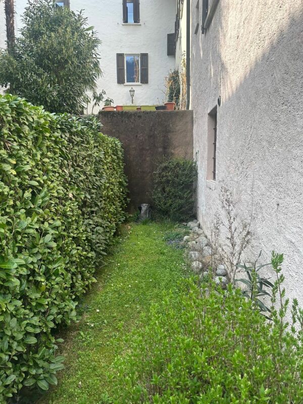 Schmaler Gartenstreifen zwischen Gebäuden