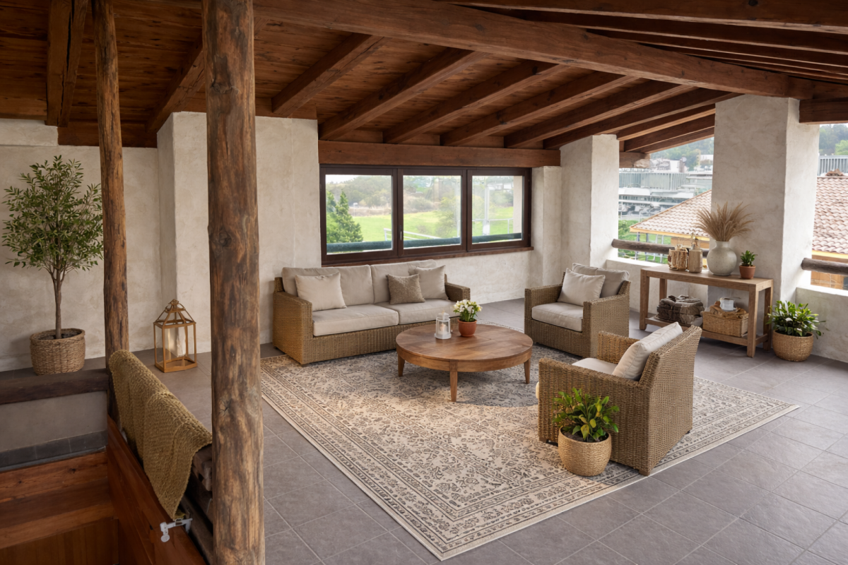 Überdachte Terrasse mit Lounge-Bereich