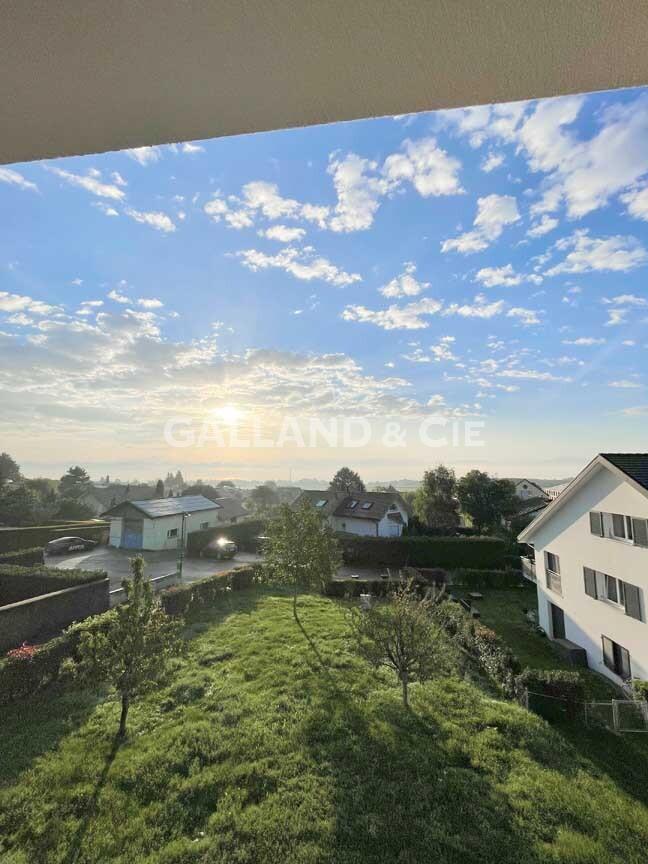 Garten- und Nachbarschaftsblick bei Sonnenaufgang