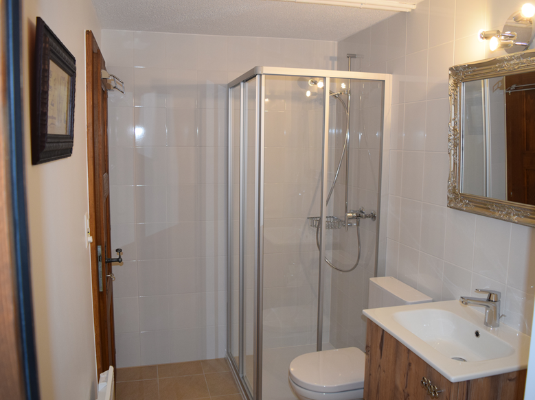 Badezimmer mit Dusche und Waschtisch