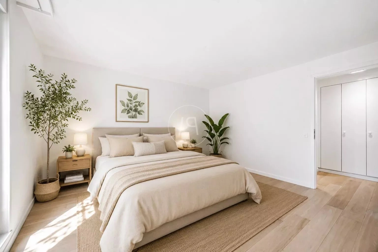 Helles, minimalistisch eingerichtetes Schlafzimmer