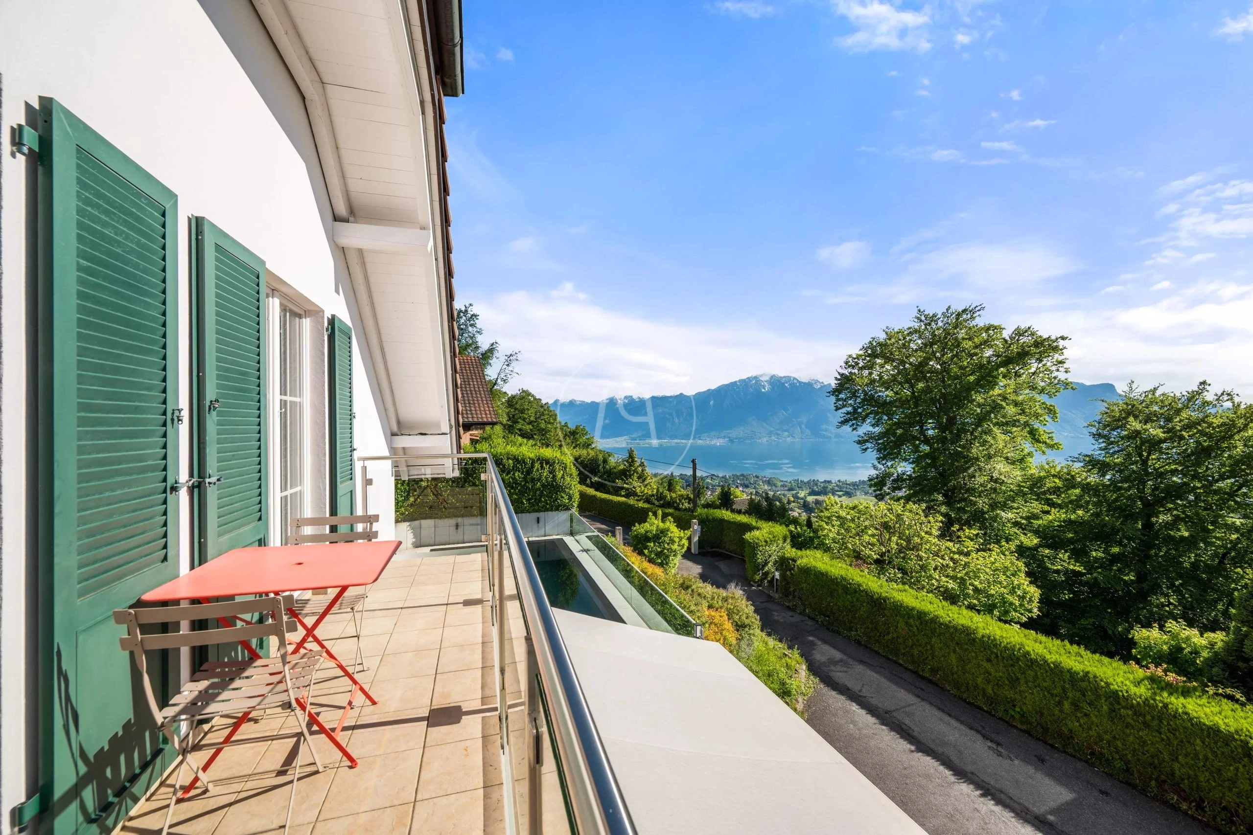 Balkon mit Seeblick und Bergpanorama