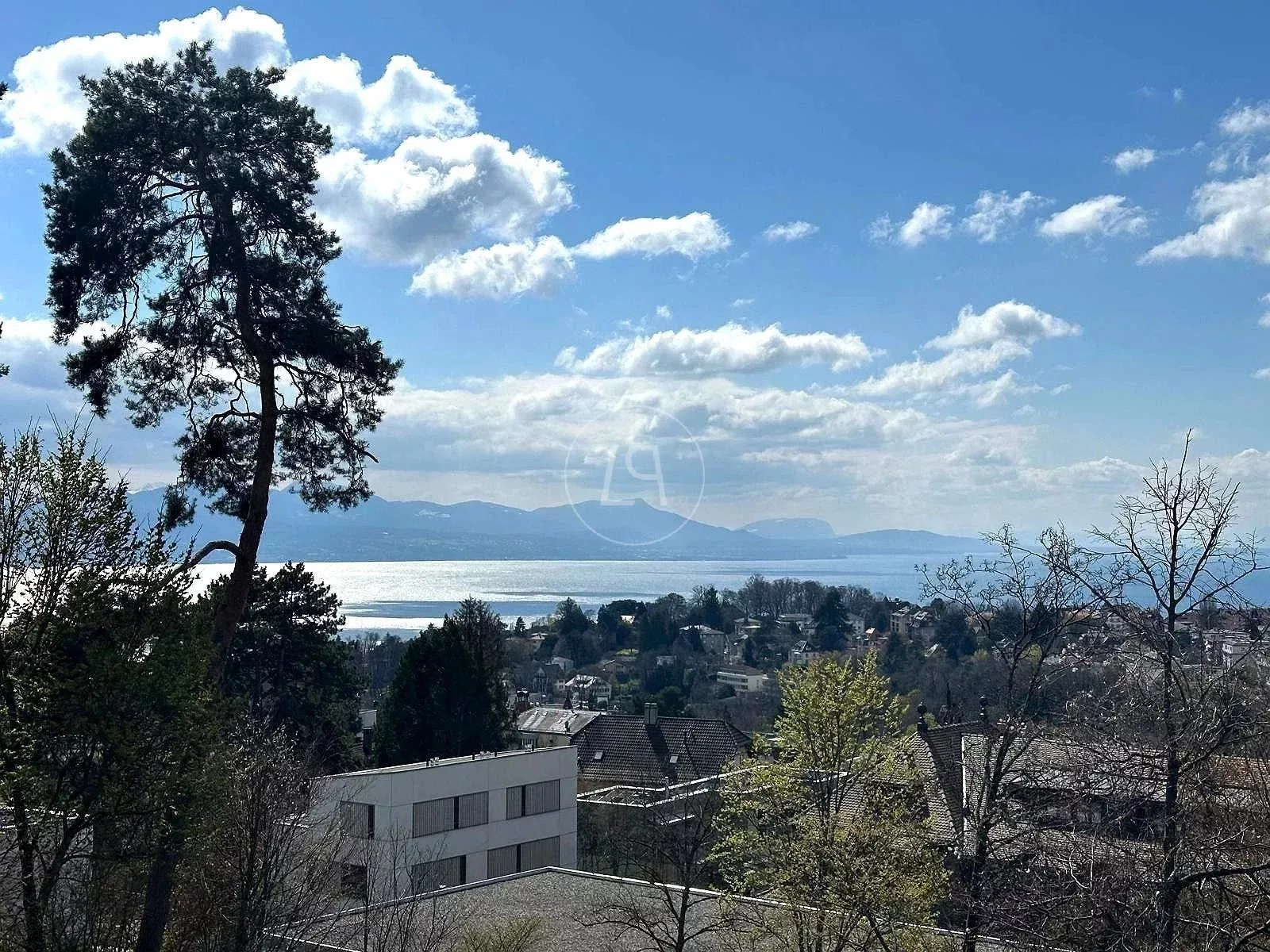 Seeblick über Wohngebiet