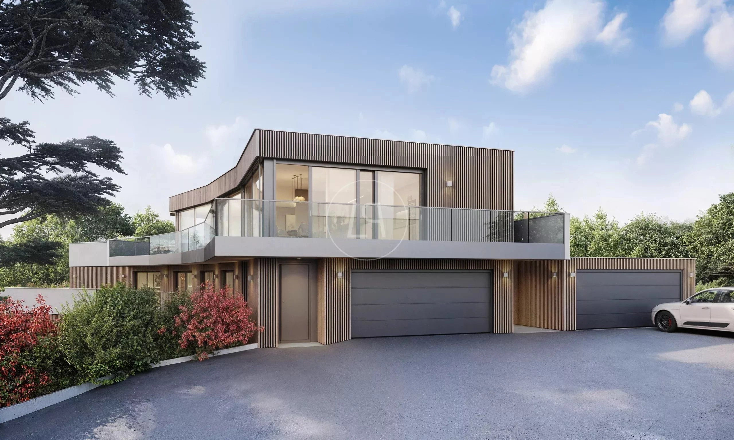 Moderne Villa mit Holzfassade und Doppelgarage