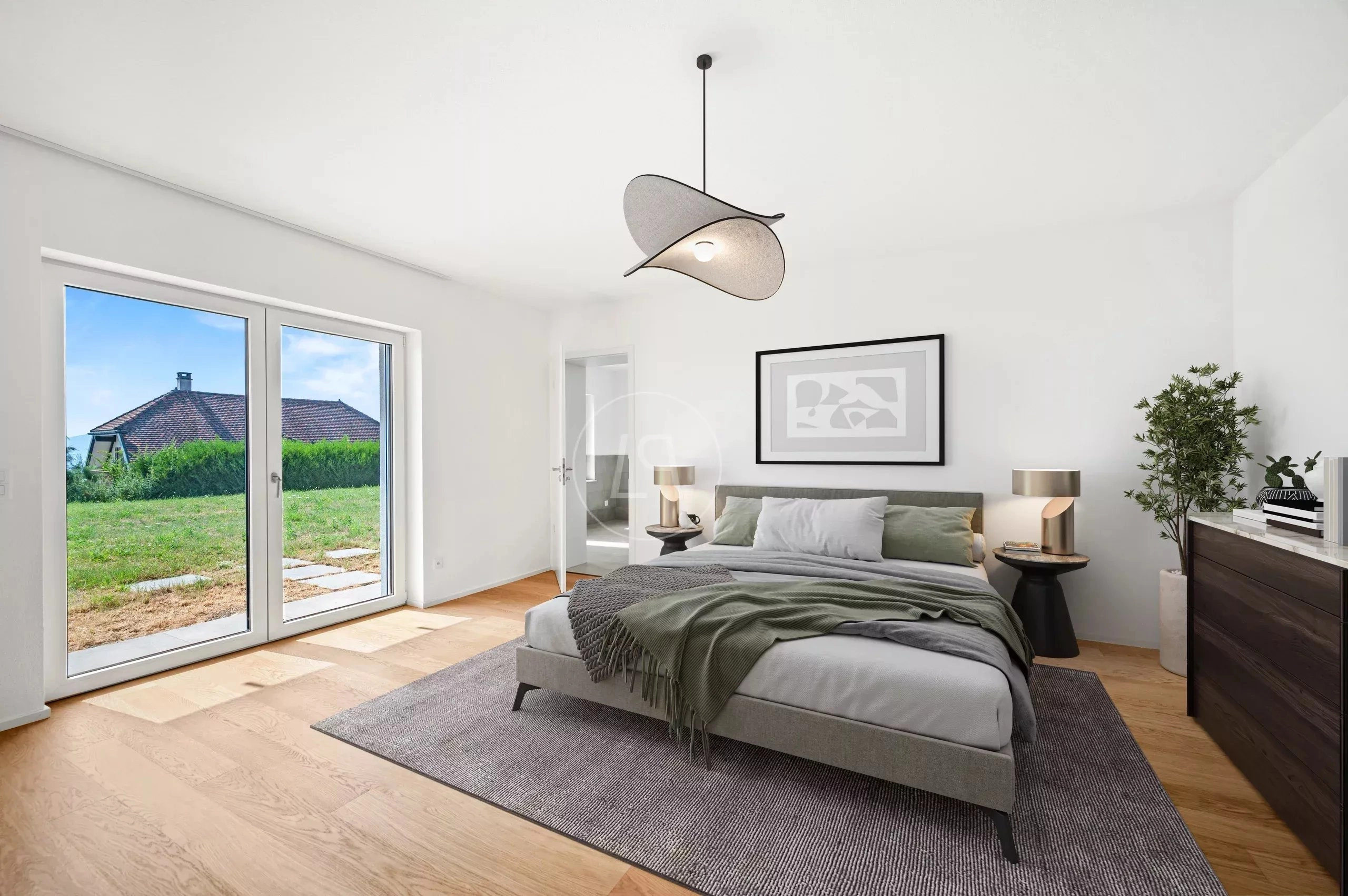 Modernes Schlafzimmer mit Gartenzugang