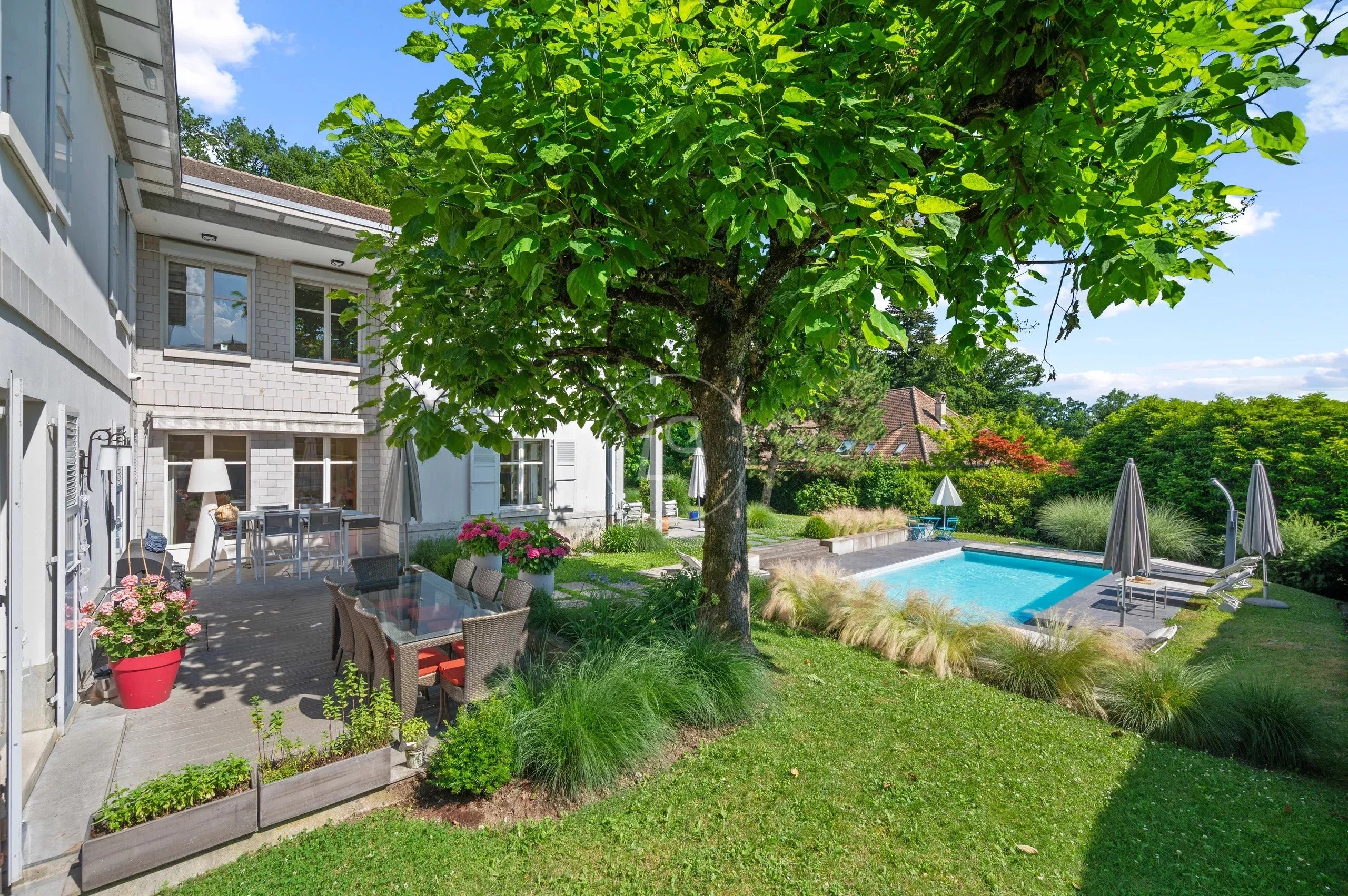 Garten mit Pool und Terrasse