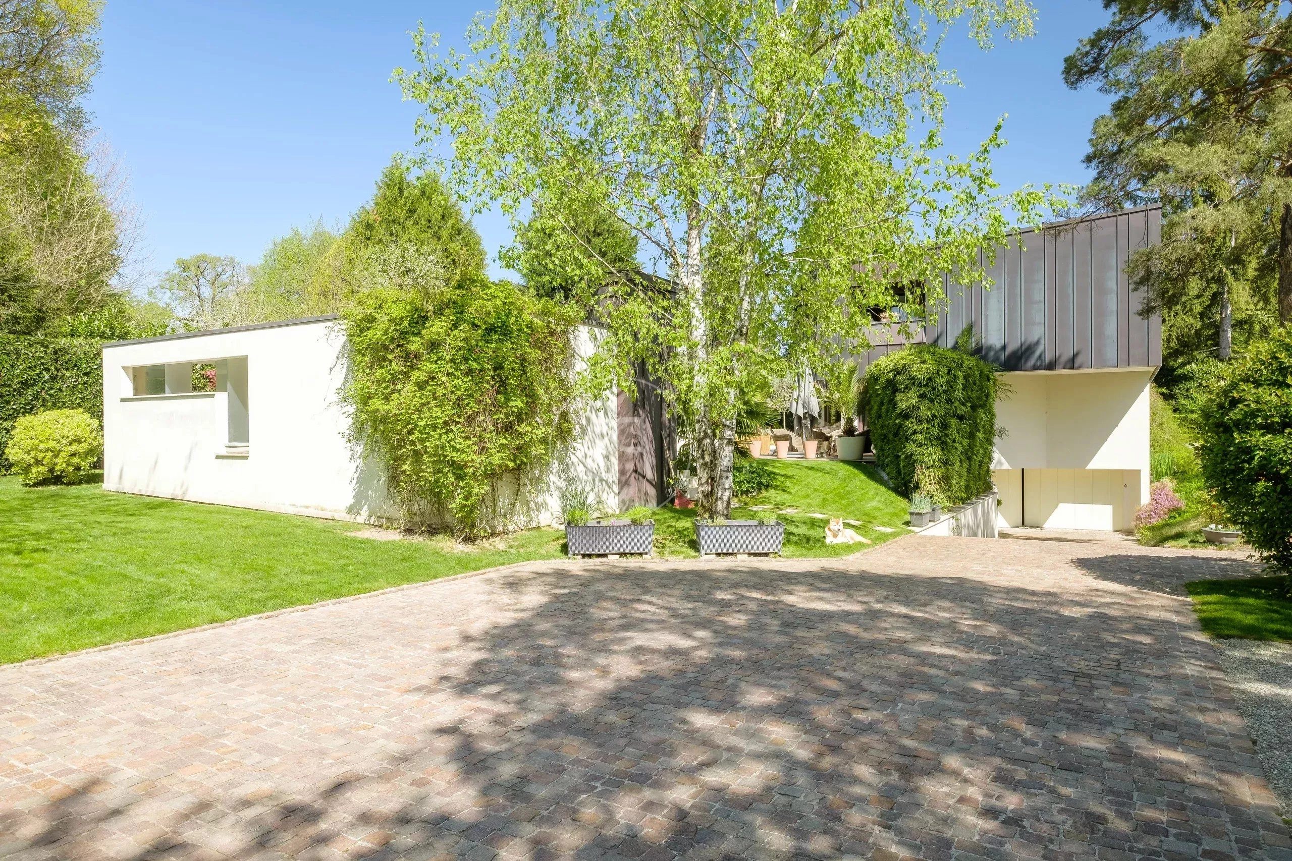 Modernes Einfamilienhaus mit großzügiger Auffahrt und Garten