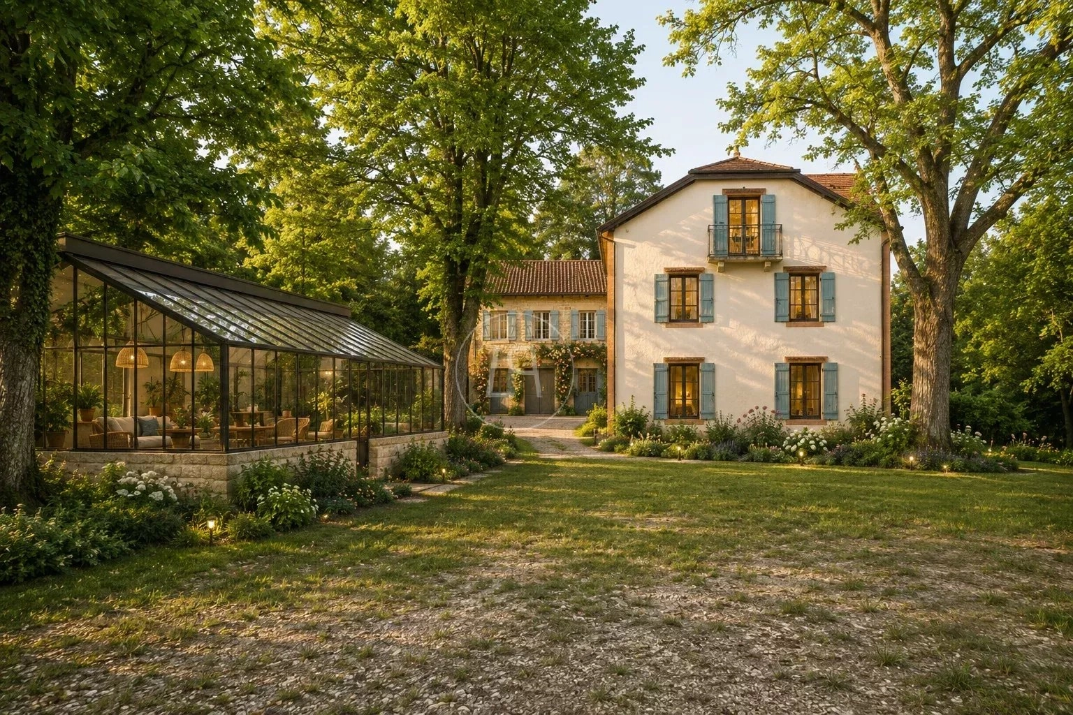 Herrenhaus mit Wintergarten im Garten