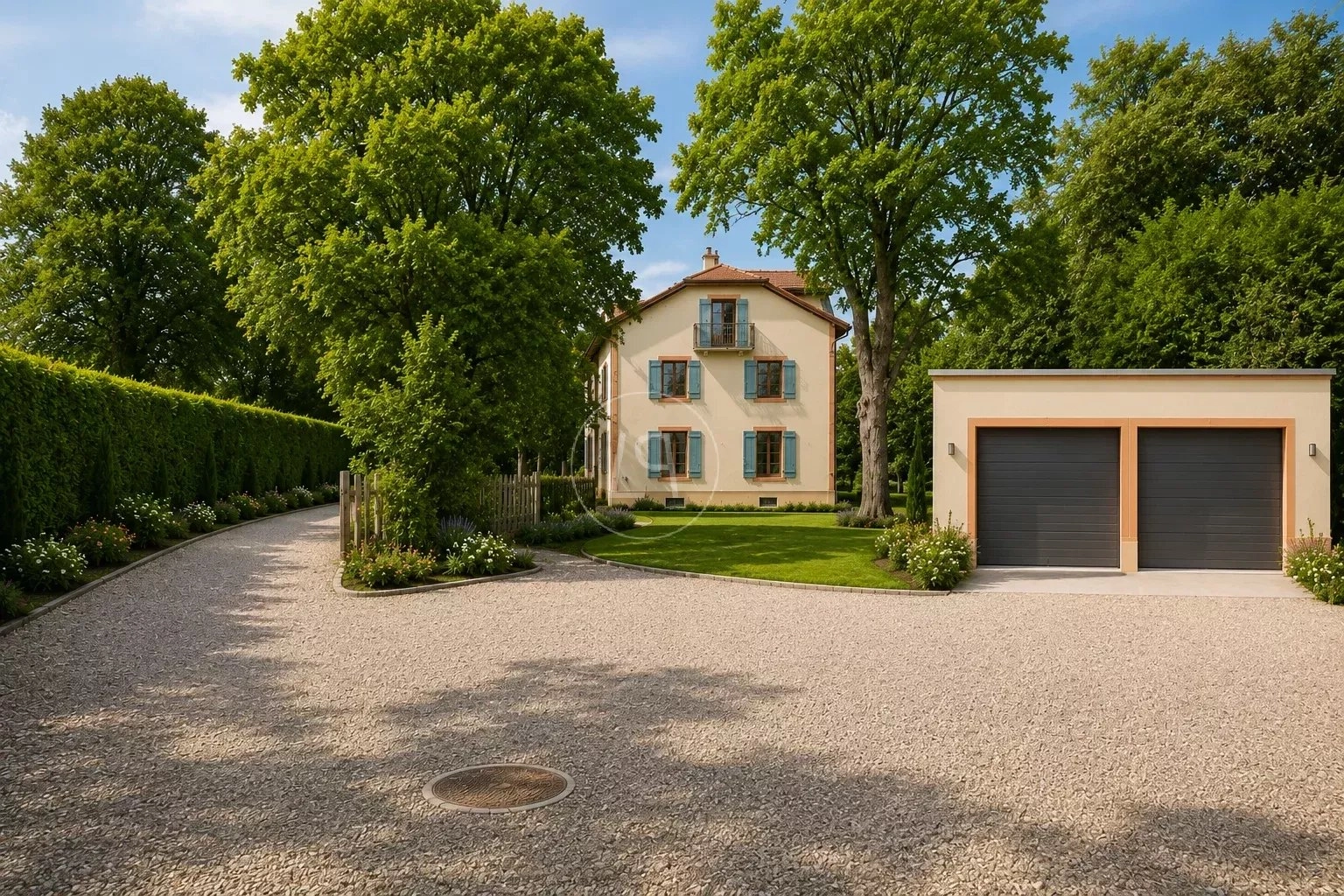 Landhaus mit Doppelgarage und großer Einfahrt