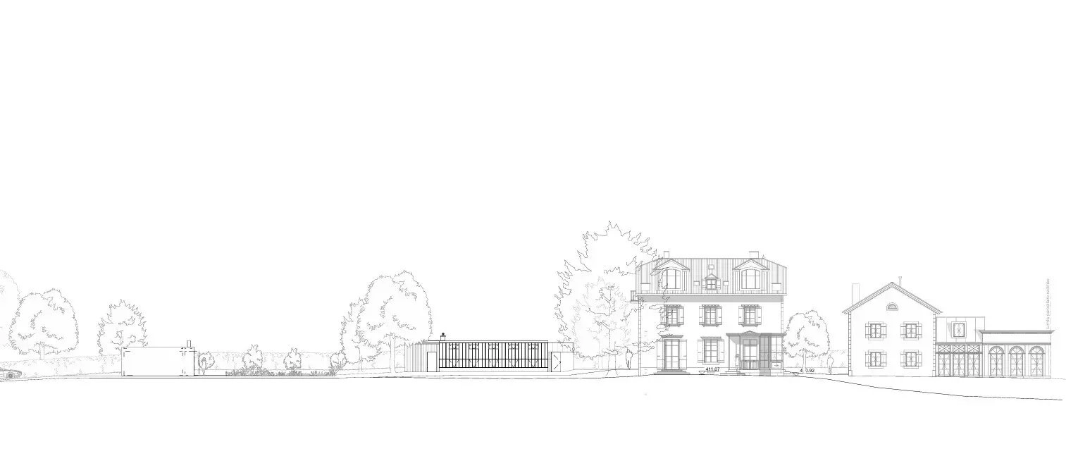 Architekturzeichnung eines Grundstücks mit mehreren Gebäuden