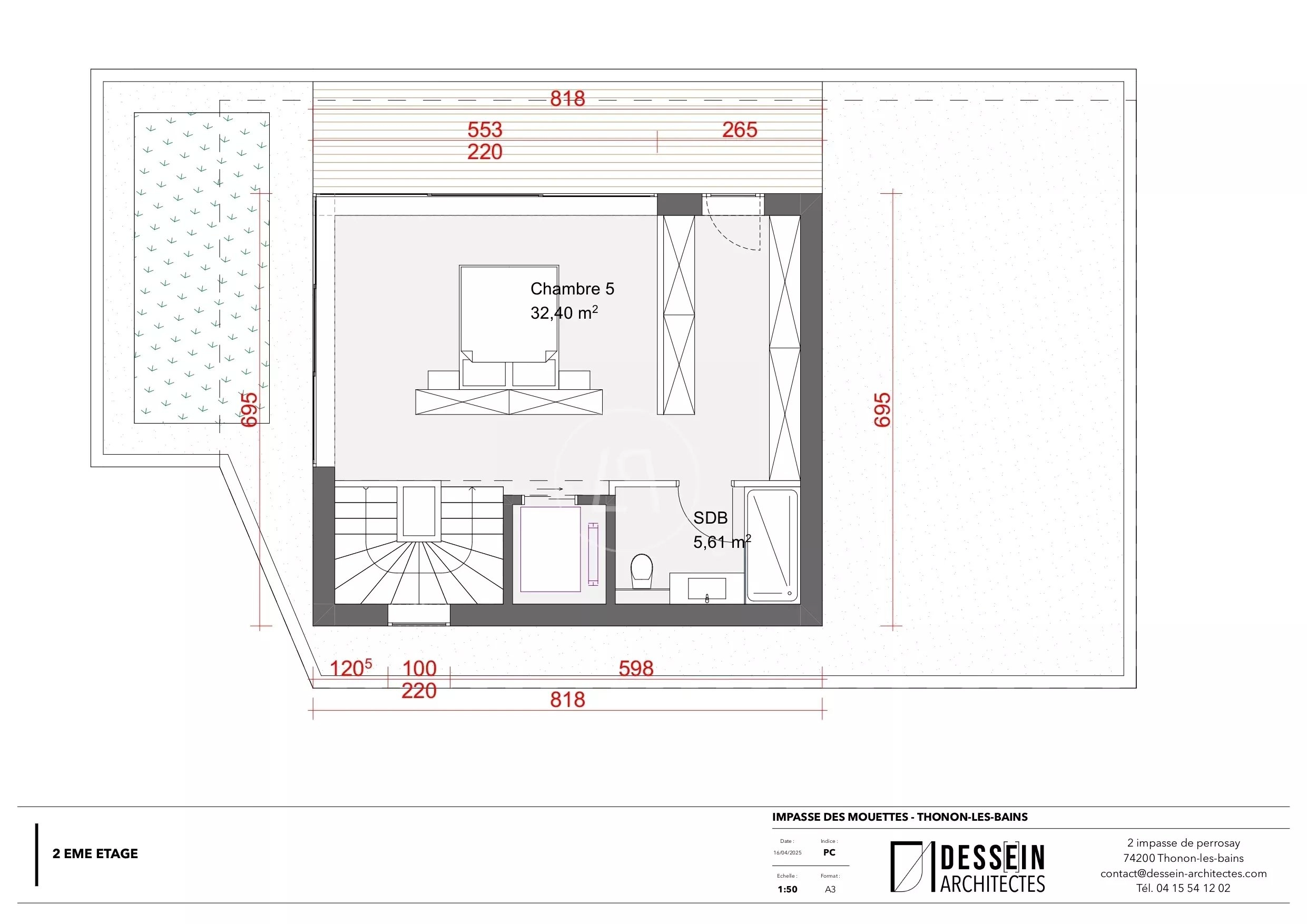 Grundriss eines Obergeschosses mit Schlafzimmer und Bad