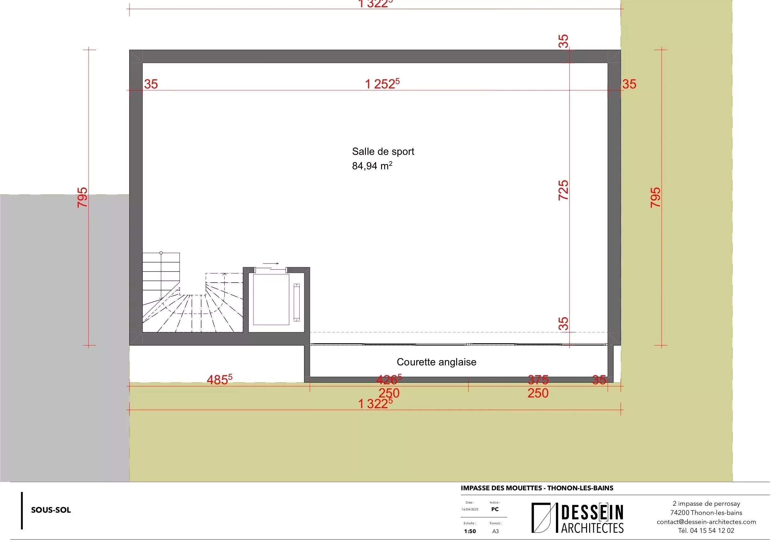 Untergeschoss-Grundriss mit Sporthalle