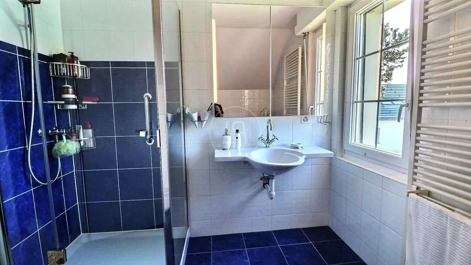 Badezimmer mit Dusche und Waschtisch