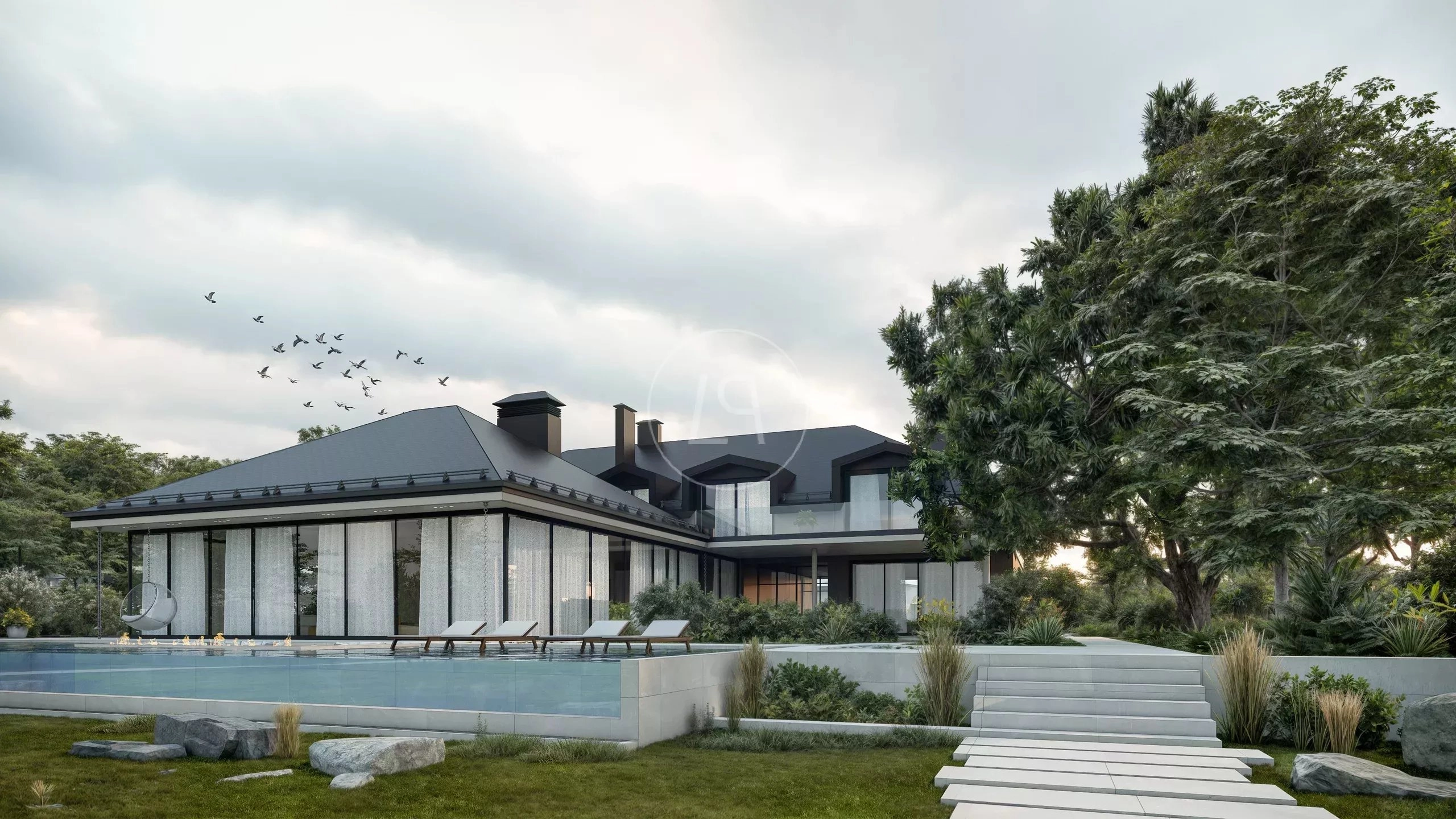 Luxuriöses modernes Haus mit Pool und Garten