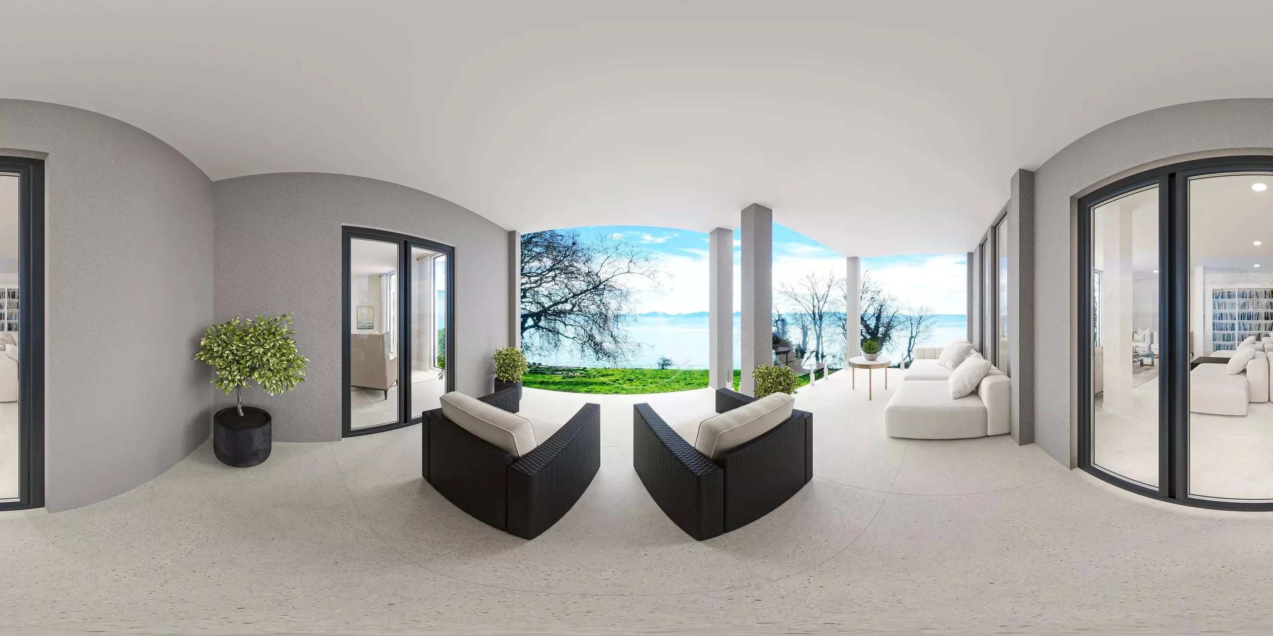 Überdachte Terrasse mit Seeblick