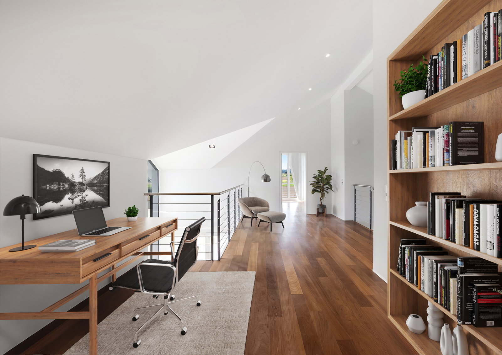 Modernes Homeoffice auf einer Galerie
