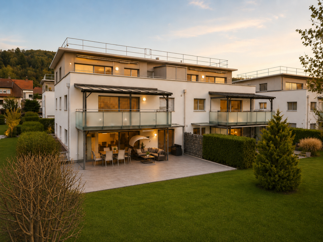 Modernes Wohnensemble mit Terrasse und Garten
