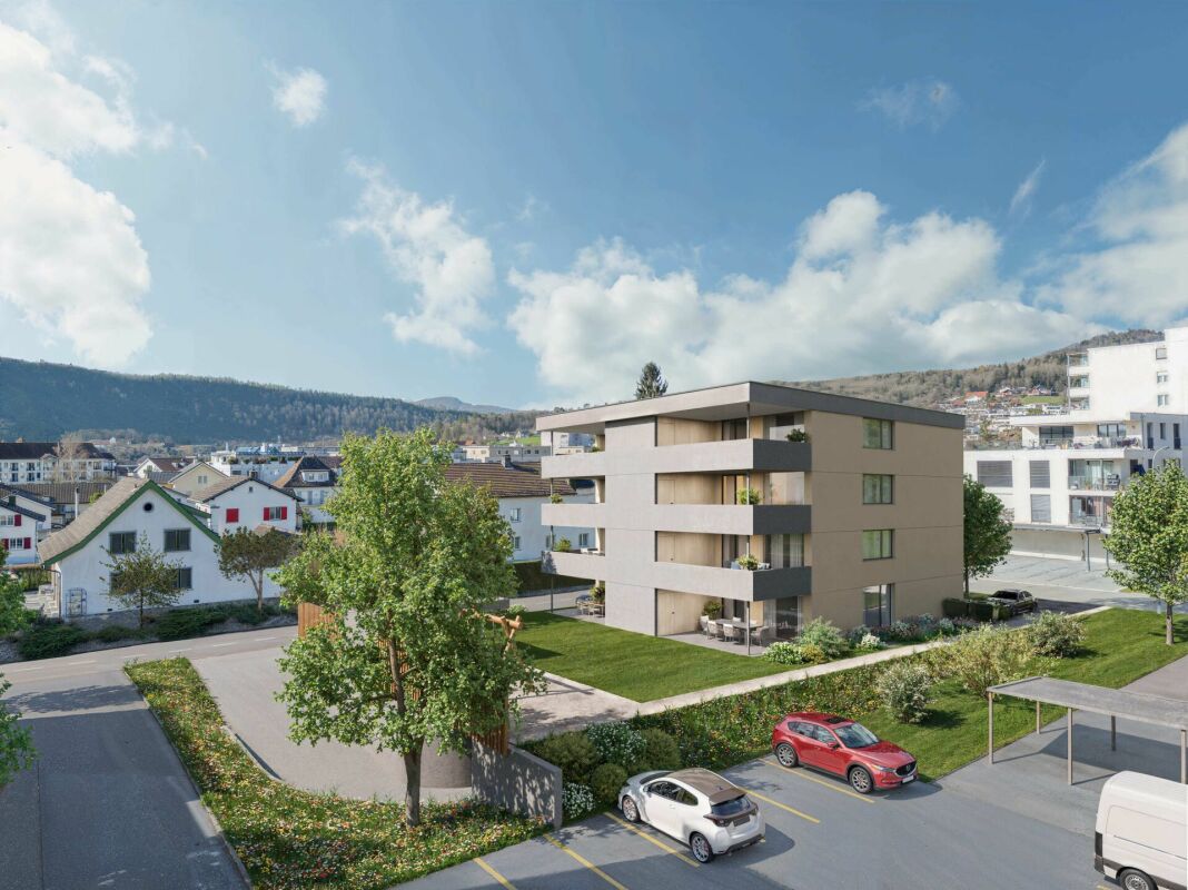 Modernes Mehrfamilienhaus mit Außenansicht