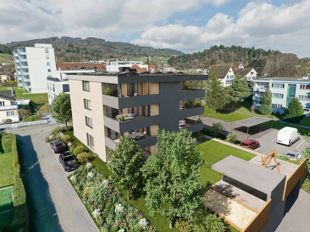 Moderne Wohnanlage mit Balkonansicht