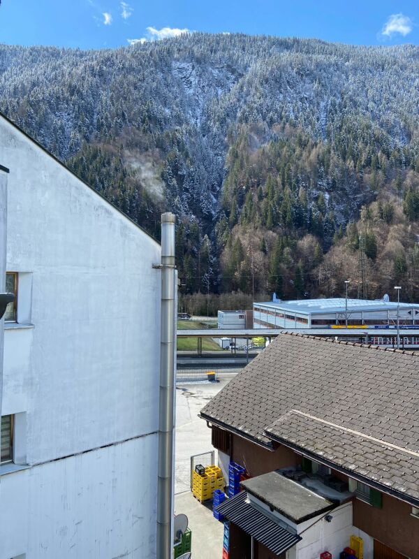 Bergblick über Industrie- und Gebäudedach