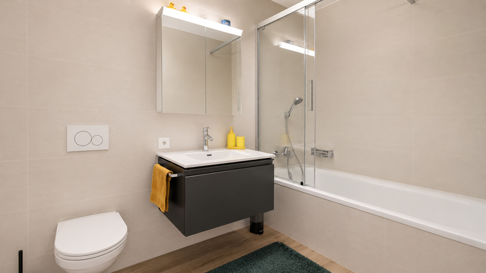 Modernes Badezimmer mit Badewanne und Waschtisch