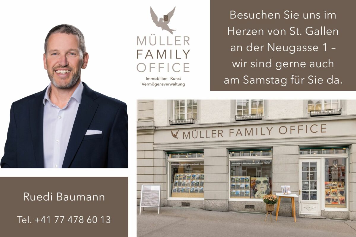 Werbebild für Müller Family Office mit Ladenfront